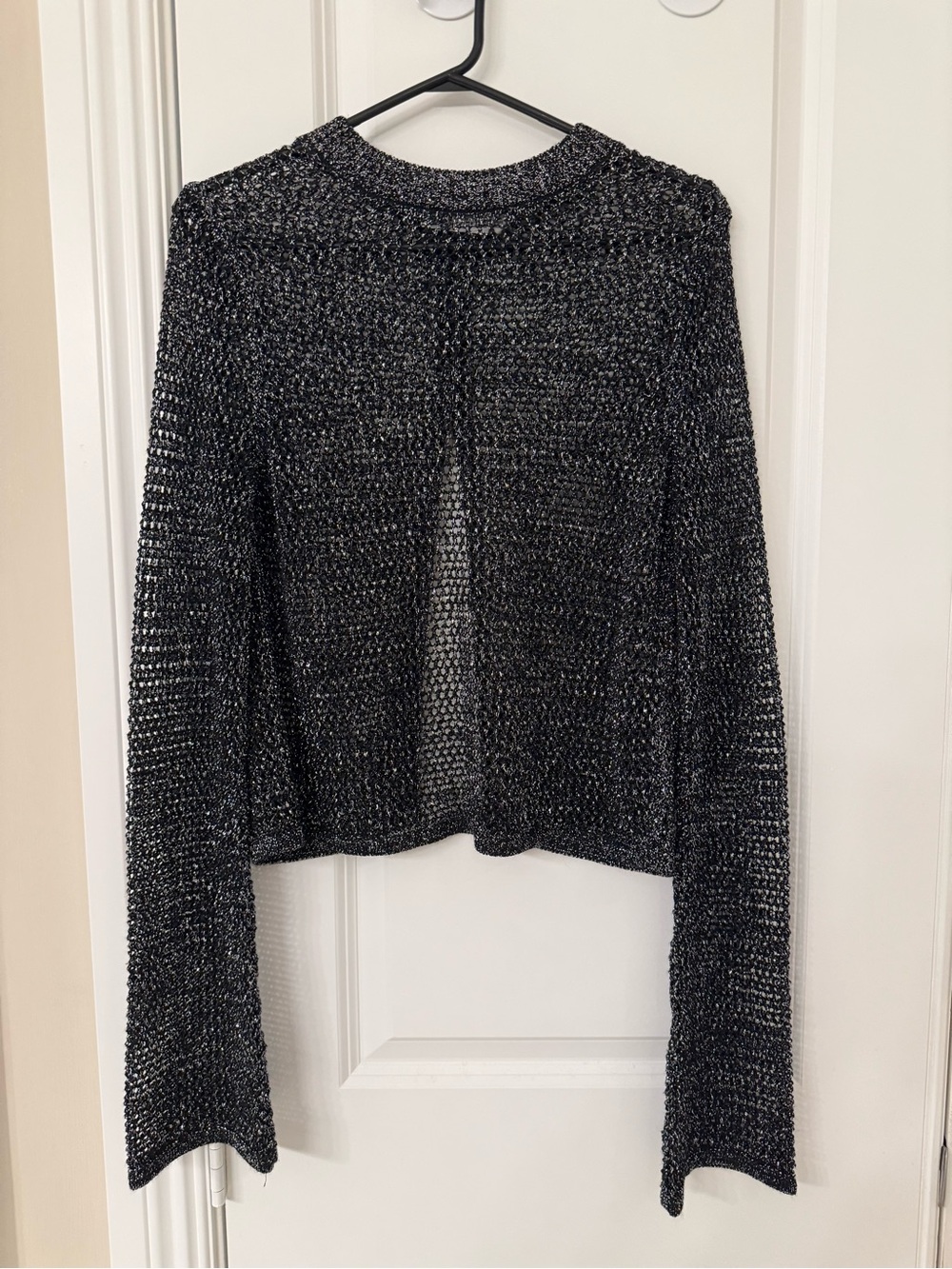 Zara Metallic Black Open-Weave Crew Neck Sweater